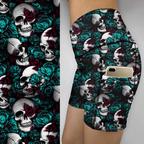 Teal Floral  Skulls     Bike  Gym shorts  BSD-01